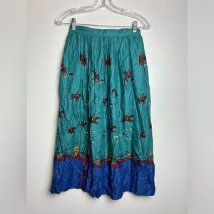 Vtg Austin Hill Blue teal Horse Polo pleated Printed Old money Classic USA Made